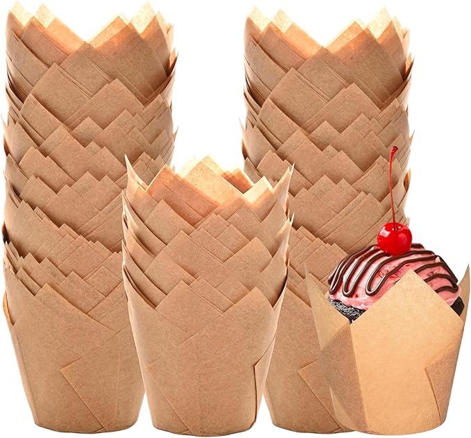 Natural Tulip Cupcake Liners for Baking 200 Cups, Unbleached Parchment paper by Unknown