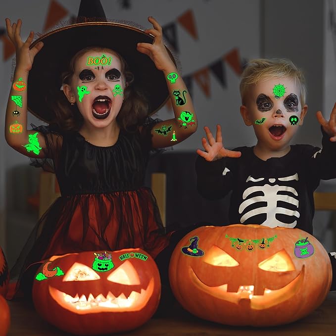 145 Styles Halloween Tattoos for Kids, Glow in Dark Ghosts Pumpkin Fake - Image 5