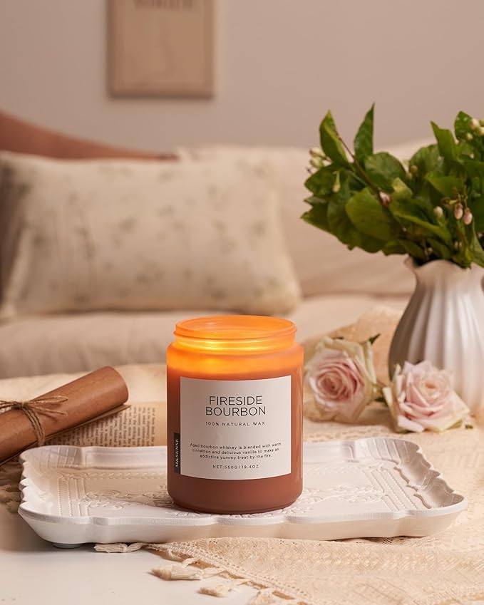 M&SENSE Fireside Bourbon Candles Strong Scented, 2 Wick Jar Candle 19.4oz 110 - Image 7