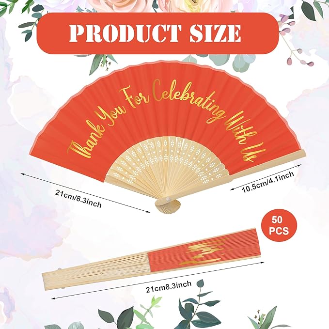 Jetec 50 Pcs Wedding Fans for Guests Bulk Silk Hand Fans Handheld Folded Thank - Image 7