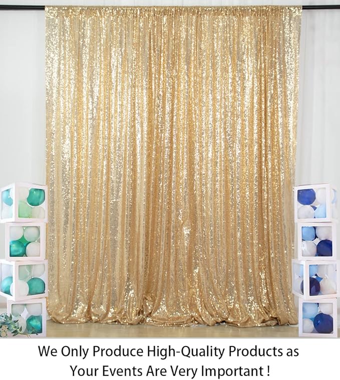 ShiDianYi Sequin Backdrop Curtain 10x10 FT Light Gold Sequin Fabric Backdrop - Image 2