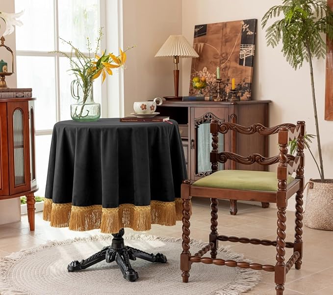 F-CHU Luxury Black Tablecloth Thickset Velvet Tablecloth - Image 3