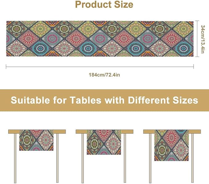 Boho Bohemian Table Runner, Vintage Indian Floral Print Table Cover - Image 8