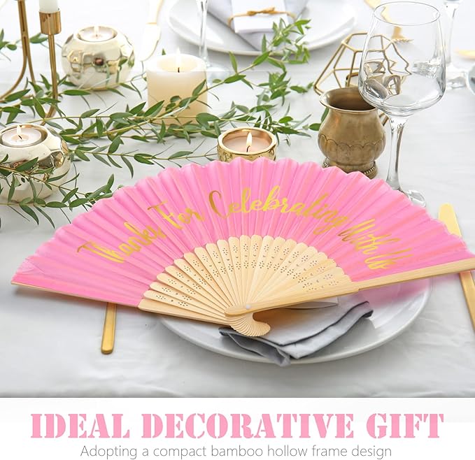 Jetec 50 Pcs Wedding Fans for Guests Bulk Silk Hand Fans Handheld Folded Thank - Image 6