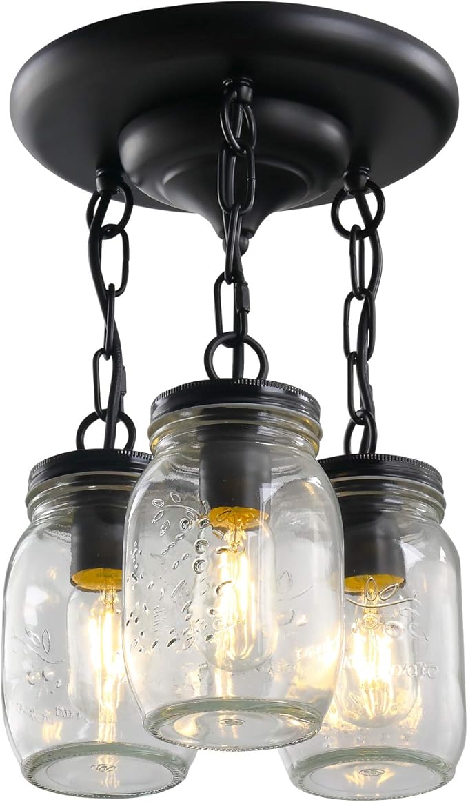 Black Pendant Lights, 3-Light Clear Glass Pendant Lights Kitchen Island by USHEDHOME
