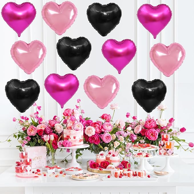 Pink Black Heart Balloons - Image 5