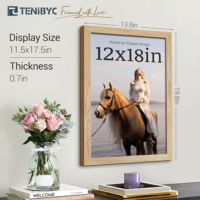 12x18 Poster Frame 4 Pack, Textured Natural Solid Wood Picture Frame, HD - Image 2