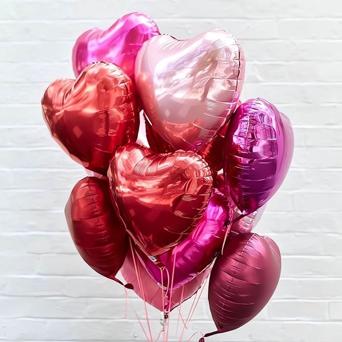 Red Heart Shaped balloons Pack of 12, 18 Inch Silver Love Valentine Balloons - Image 4