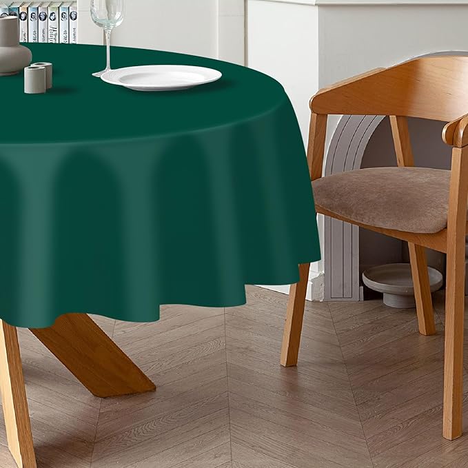 QIKSION Dark Green Round Tablecloth 2 Pack, 84 Inch Plastic Table Cover - Image 6