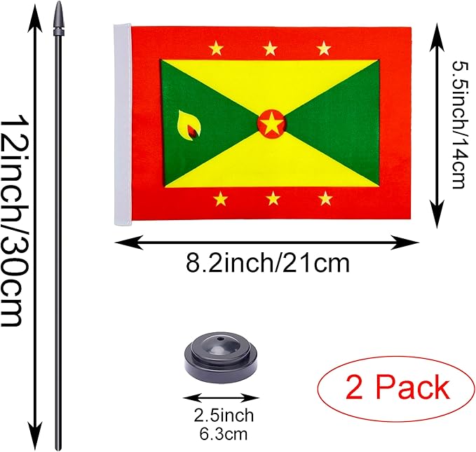 WXTWK 2 Pack Grenada Flag Grenada Deluxe Desk Flag Set - Image 2