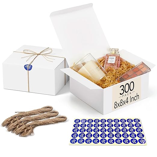 MESHA Gift Boxes Bulk with Lids 8x8x4'' 300PC White, Gift Boxes Bulk by MESHA