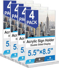 Acrylic Sign Holder 5.5x8.5 Inches 4 Pack, Double Sided Clear Display Stand by Unknown