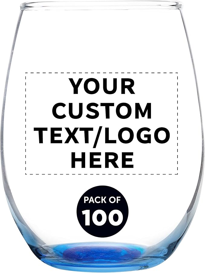 Custom Stemless Wine Glass 9 oz. Set of 100, Personalized Bulk Pack by DISCOUNTPROMOS