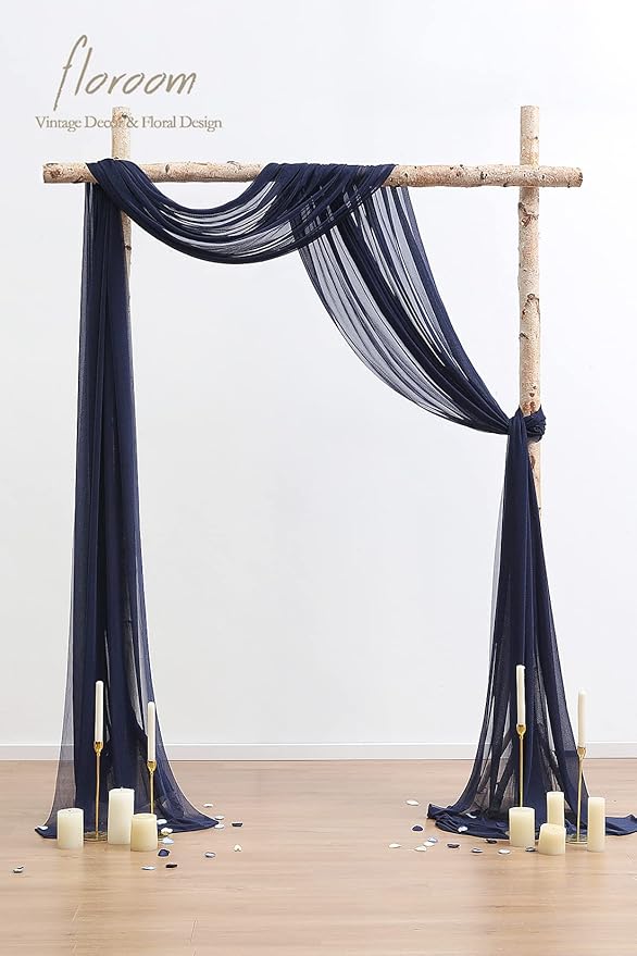 Floroom Wedding Arch Draping Fabric 2 Panels 20Ft Navy Blue Chiffon Fabric - Image 2