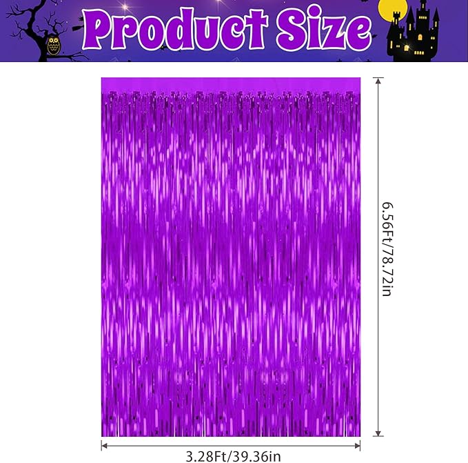 3 Pack Purple Backdrop Tinsel Streamers Foil Fringe Backdrop Halloween Party - Image 2