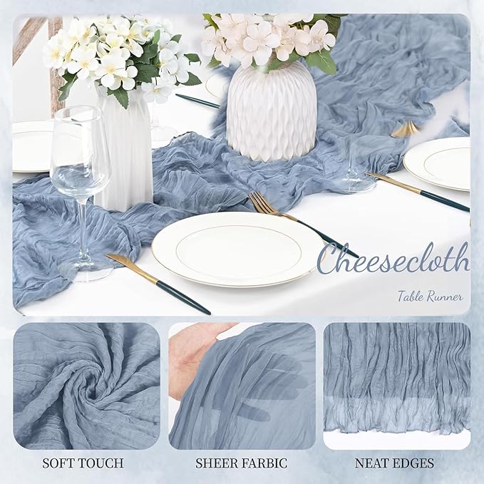 6 Pack Dusty Blue Cheesecloth Table Runner 23x120 inch Rustic Boho Gauze Table - Image 5