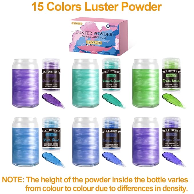 Aheroi Edible glitter Set of 15, Food Grade Edible Powder ocktail Glitter - Image 2