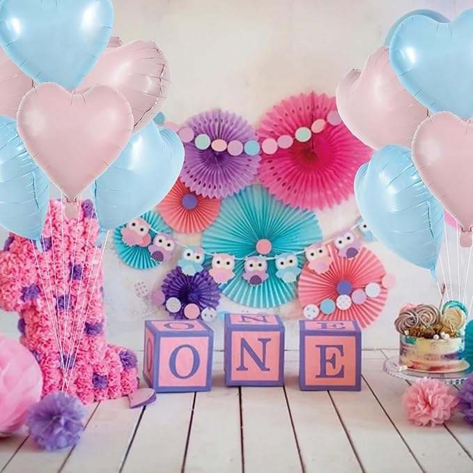 TONIFUL 15Pcs 18 Inch Heart Balloons Pastel Pink Blue Heart Shape Foil Mylar - Image 4