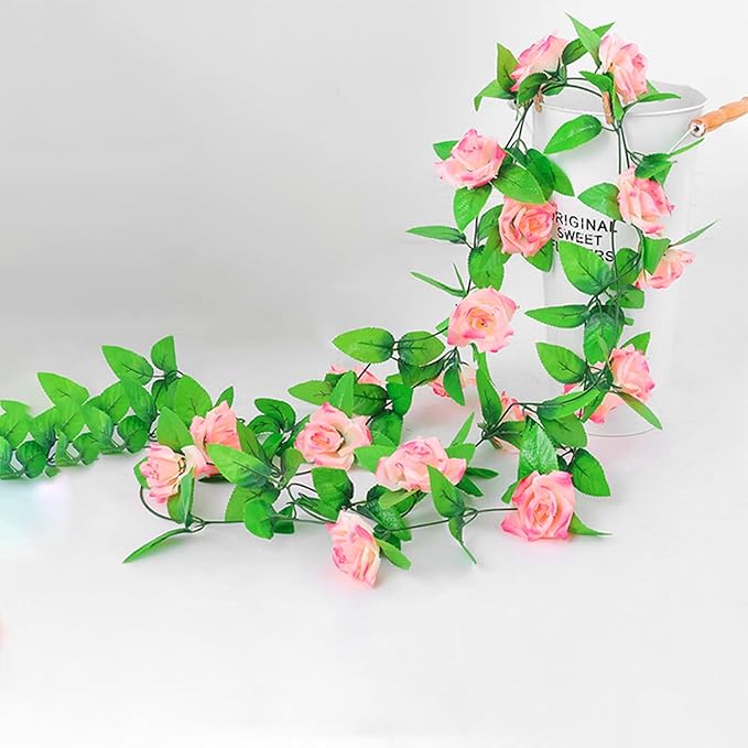 Musdoney 4Pcs 32.2 FT Fake Rose Vine Flowers Plants Artificial Flower Garland - Image 4