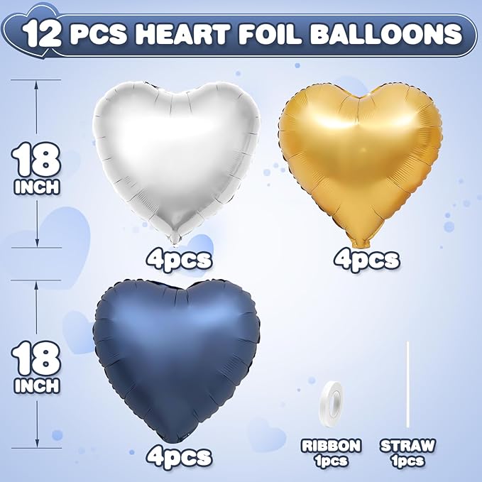 Blue Gold Silver Heart Balloons - Image 2
