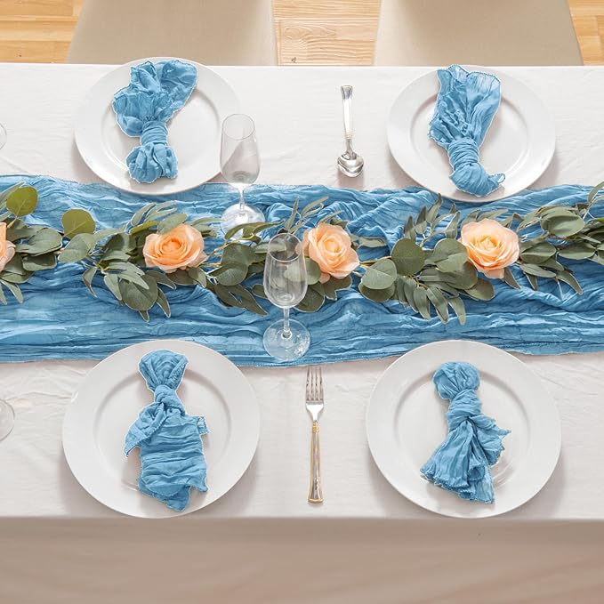 12 Pack Light Blue 10 Ft Cheesecloth Table Runner 20x120 Inch Boho Wrinkled - Image 6