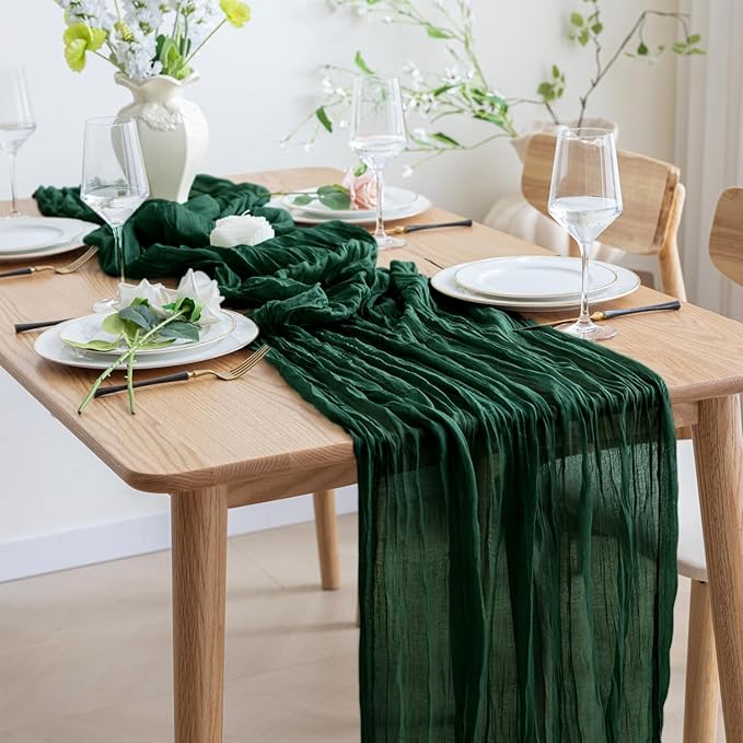 Asee'm 6PCS Table Runner Cheesecloth 10FT Emerald Green Boho Gauze Fabric - Image 6