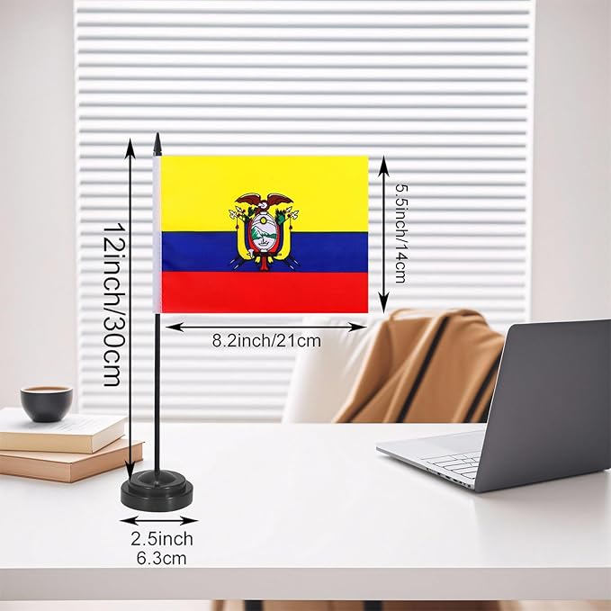 Ecuador Desk Flag 12" Solid Pole Deluxe Set Ecuadorians Flags Banner Mini Small - Image 2