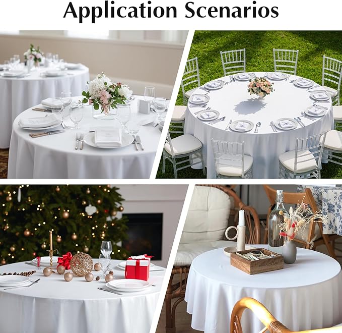 2 Pack Round Table Cloth 60 Inch White Tablecloth Washable Polyester Solid - Image 6