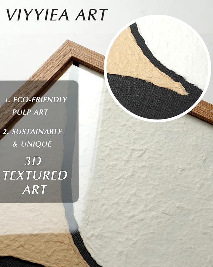 VIYYIEA Framed 3D Textured Wall Art, Handmade Paper Artwork, Modern Minimalist - Image 2