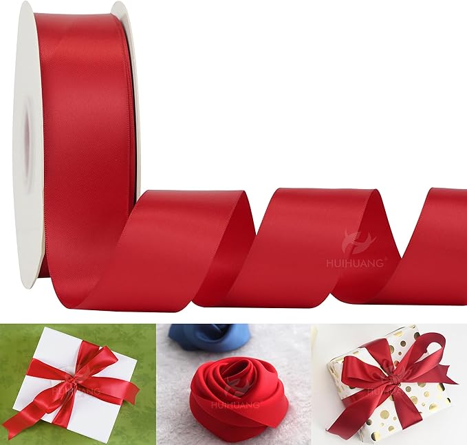 HUIHUANG Red Ribbon 1-1/2 inch Satin Ribbon by HUIHUANG