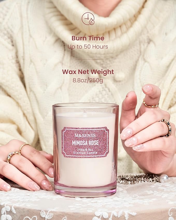 M&SENSE Rose Scented Candles, Classic Size 8.8 oz Glitter Jar Candles, Holiday - Image 5