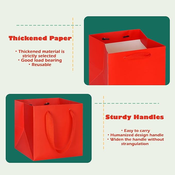 ADIDO EVA Red Square Gift Bags Medium Size Square Bottom Paper Bags - Image 3