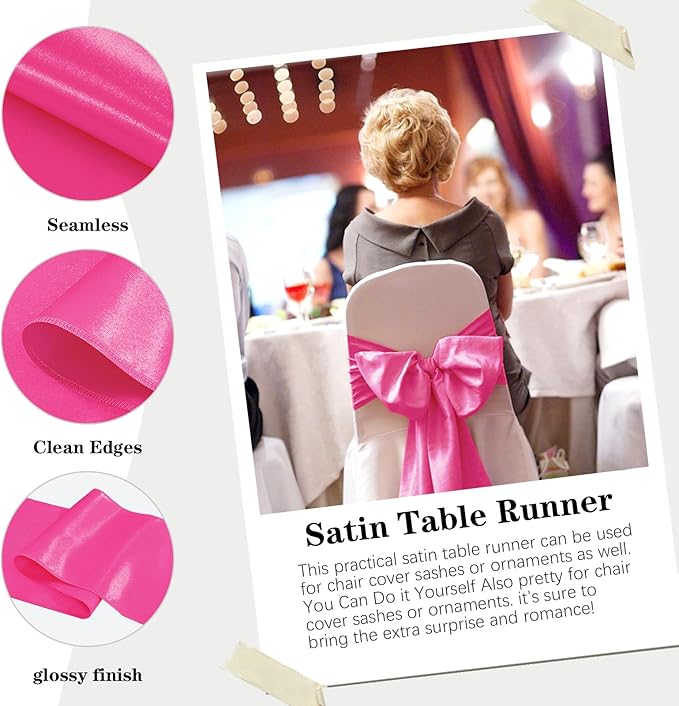 10 Pack Satin Table Runner 12 x 108 Inch Long Fuchsia Silk Table Runner - Image 4
