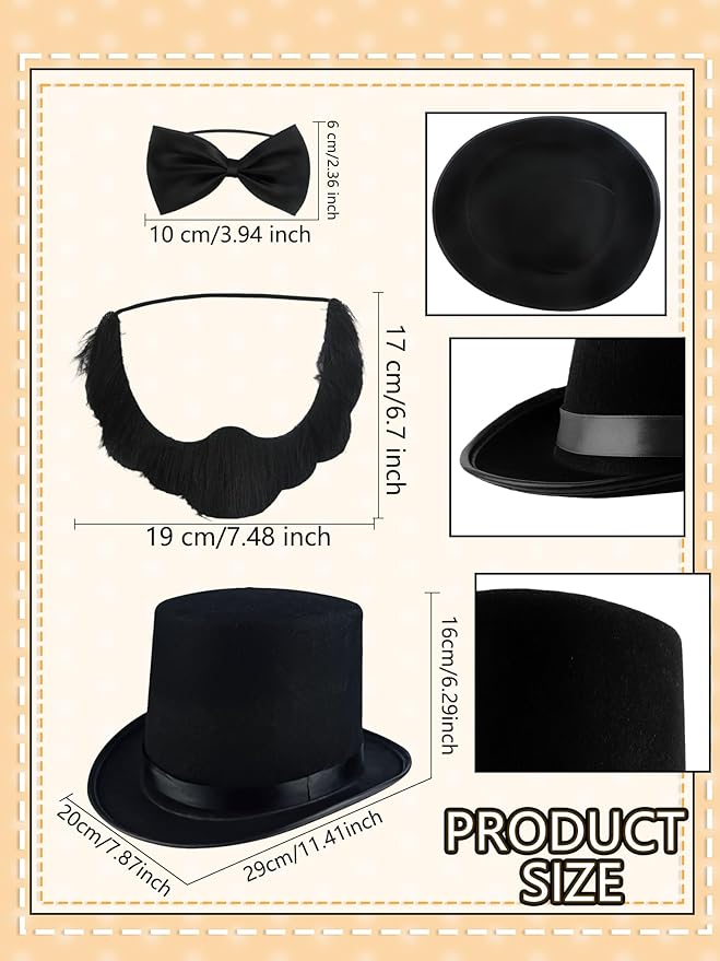 6 Pcs 1920s Gentleman Hat Costume Presidents Day 1920s Costume Accessories - Image 2