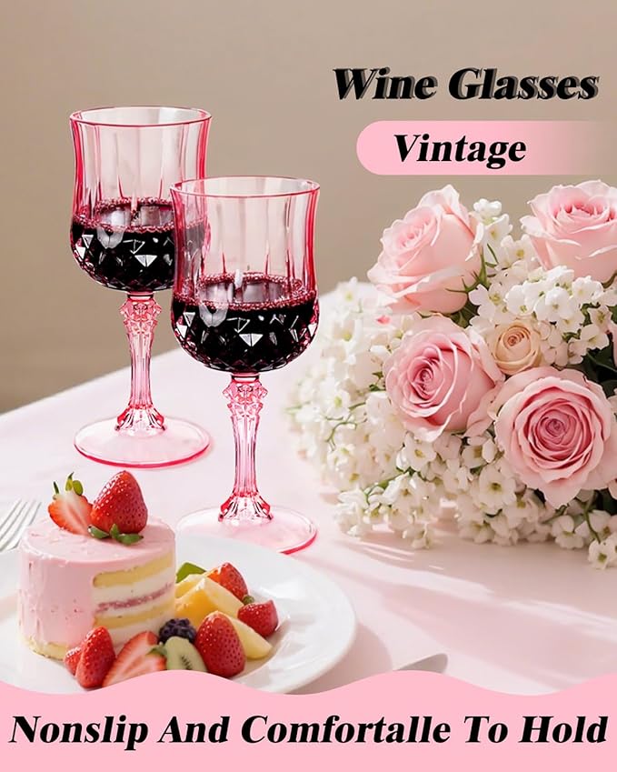 Ciaell 24PCS Pink Plastic Wine Glasses - 7 Oz Plastic Goblets - Image 7