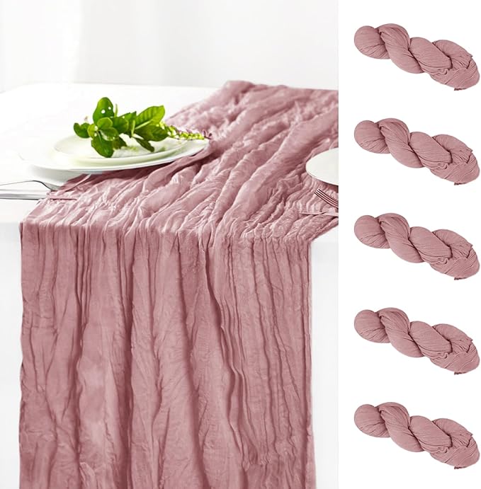 Hahuho Dusty Pink Cheesecloth Table Runner 10ft, Gauze Boho Rustic Table Runners by Hahuho