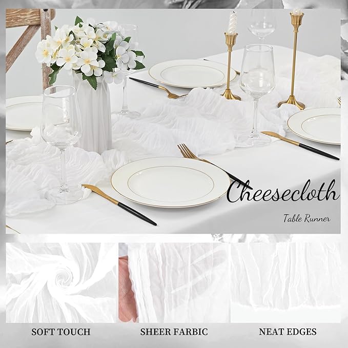 10FT 6 Pack White Cheesecloth Table Runner 20 x 120 Inch Long Rustic Gauze - Image 3