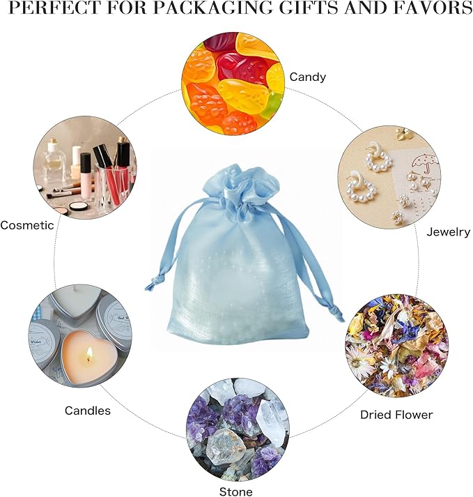 QIANF 20 Pcs Blue Small Organza Bags 3X4 inch - Image 4