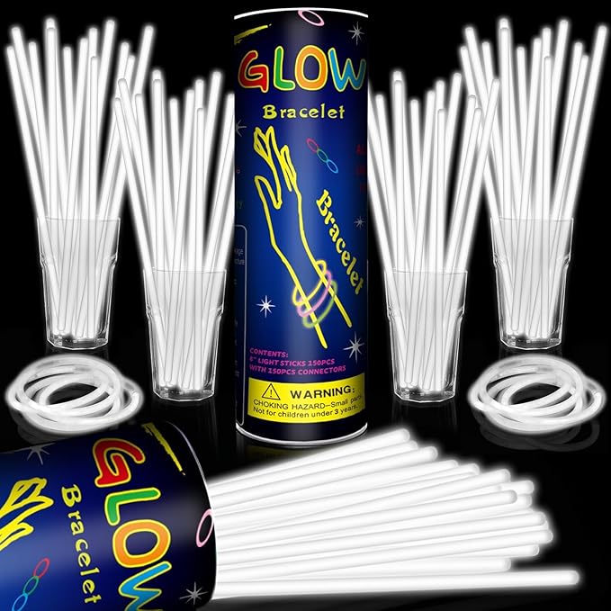 200 Pack 8'' Glow Sticks Bulk Party Favors White Light Up Sticks by Taikula