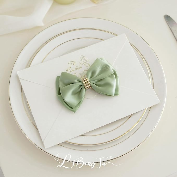 Sage Green Bows 4'' Premade Satin Ribbon Bow, Gift Bows - Image 8