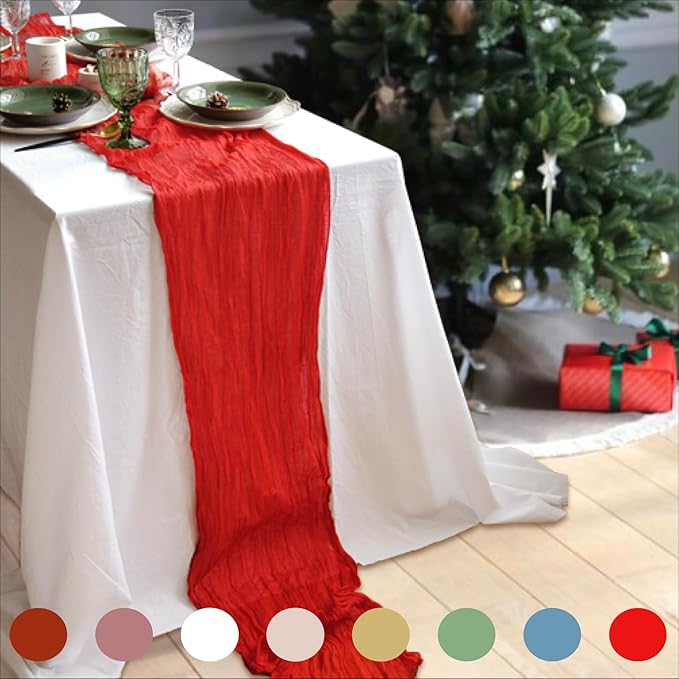Red Table Runner Cheesecloth 142'' Rustic Gauze Wedding Runner, Christmas - Image 7