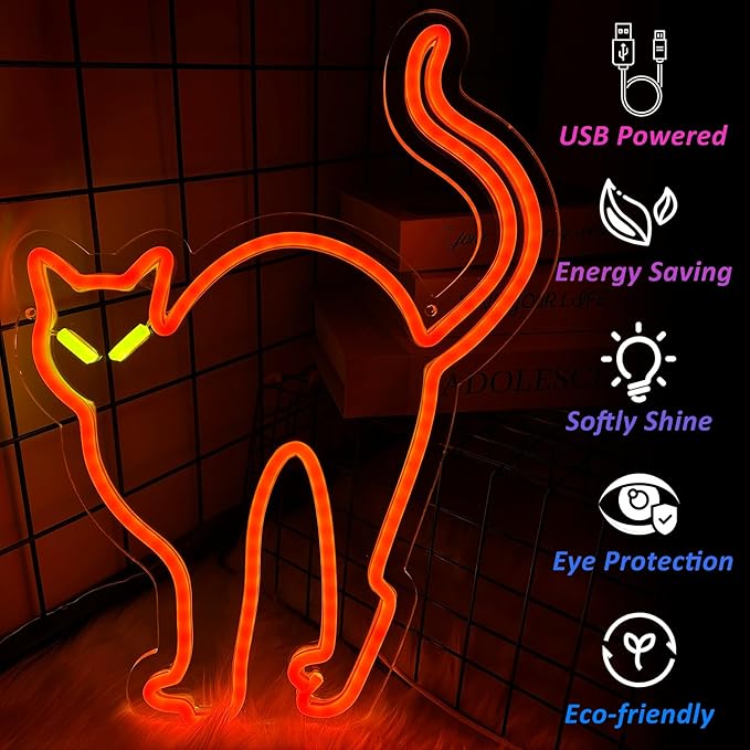 Halloween Orange Cat Neon Signs - Image 3