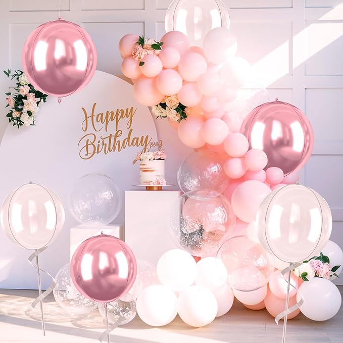 Pink White Giant 4D Foil Balloons, 22 Inch Big Round Foil Balloon - Image 2