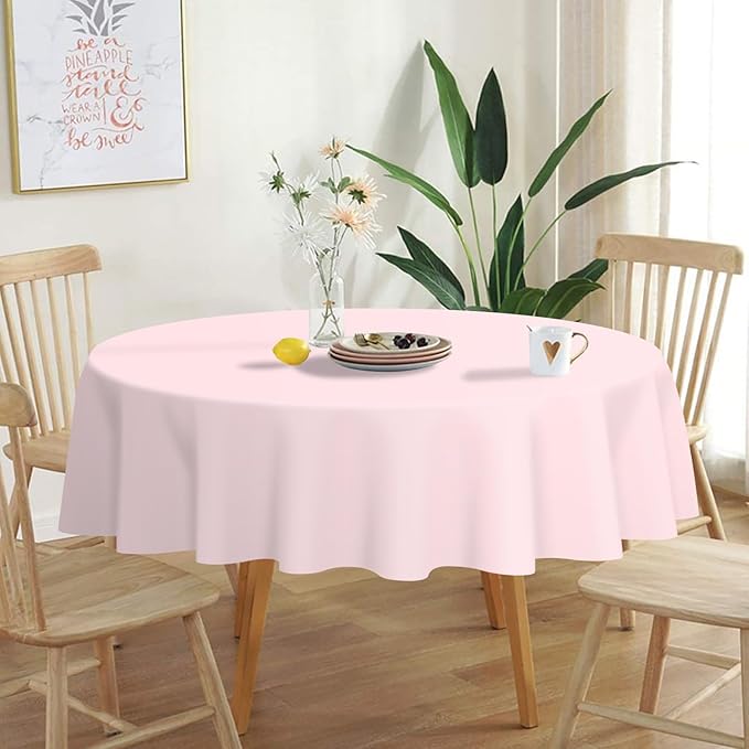 QIKSION Pink Round Tablecloth 2 Pack, 84 Inch Plastic Table Cloth Disposable - Image 2
