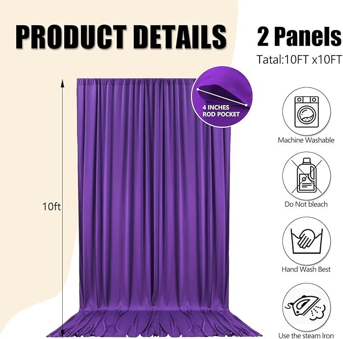 10ft x 10ft Purple Backdrop Curtains - Image 2