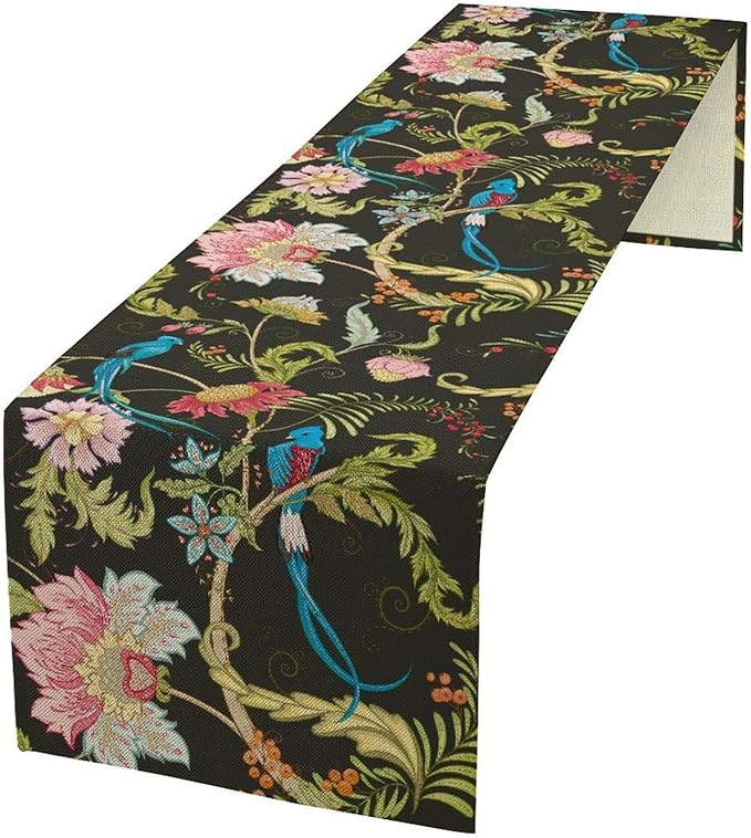 Floral Butterfly Table Runner Seasonal Spring Flower Bird Table Decoration by ICMOLYYENLO