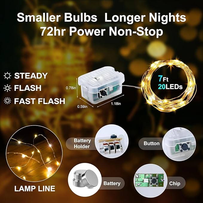 Aogist 50 Pack Fairy Lights 3 Modes 7ft 20 LED Waterproof, Battery Operated - Image 2