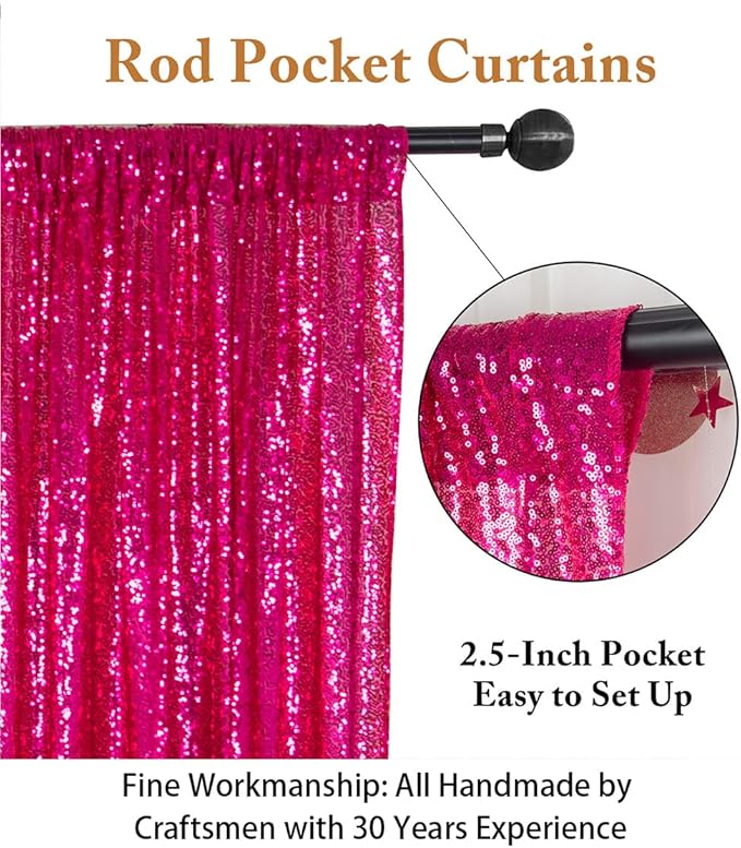 ShinyBeauty Fuchsia Sequin Backdrop Curtains 2 Panels Sequin Bakdrop 4X8Ft - Image 3