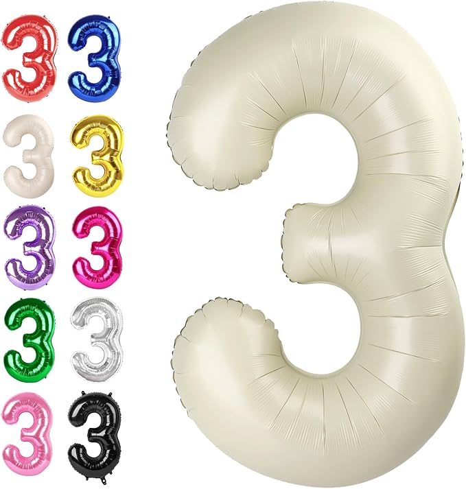 40 Inch Cream White 3 Large Number Balloon, 3 13 23 30 33 36 38 Cream White by Upgesy