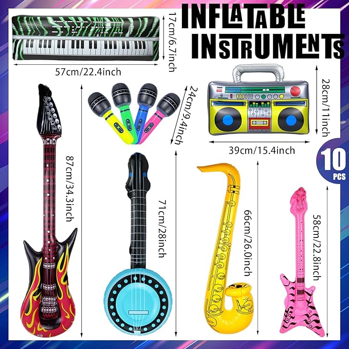 10 Pieces Inflatable Instruments Party Props Set Photo Booth Props Inflatable - Image 2